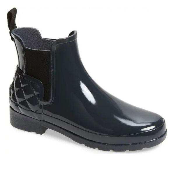 Hunter Shoes - NWOT Hunter Original Refined Quilted Gloss Chelsea Waterproof Boots Dark Slate